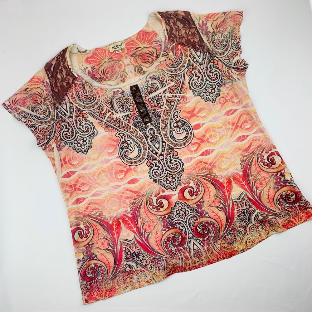 One World Boho Cap Sleeve Tee, Size 1X